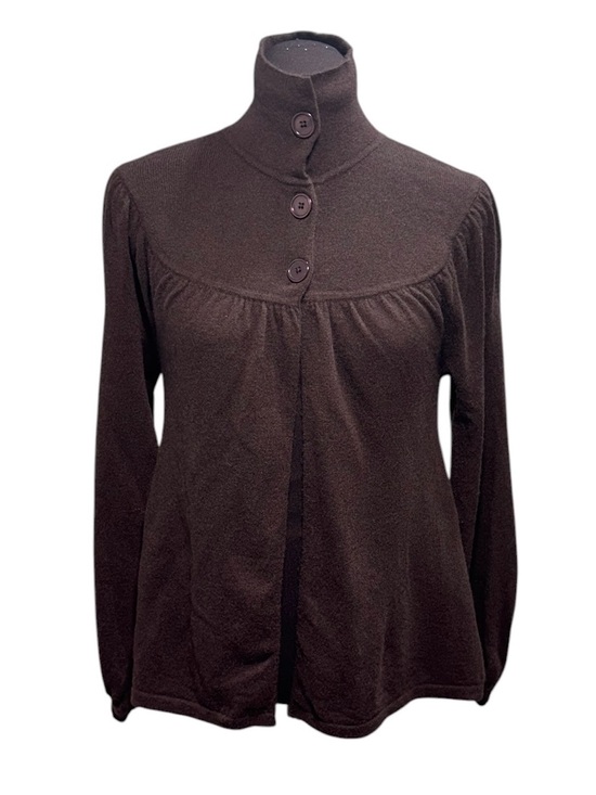 Kenar Sweaters - VTG Kenar 100% Cashmere Open Front Mock Neck Button Sweater Cardigan Chocolate M